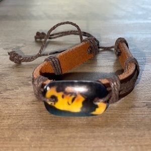 Bob Marley brown leather bracelet adjustable unisex, thick unisex bracelet
